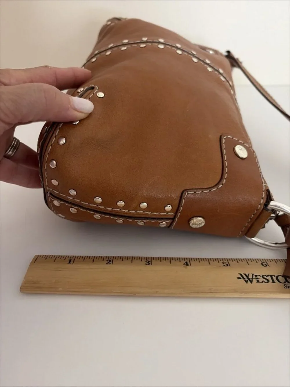 Michael Kors Astor Leather Mini Shoulder Bag Brown Gunmetal Studs VTG Y2K 2005